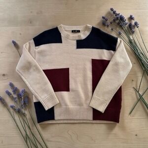 UUE Colorblock Knit Sweater Womens M Crewneck Long Sleeve Pullover Mod Boho